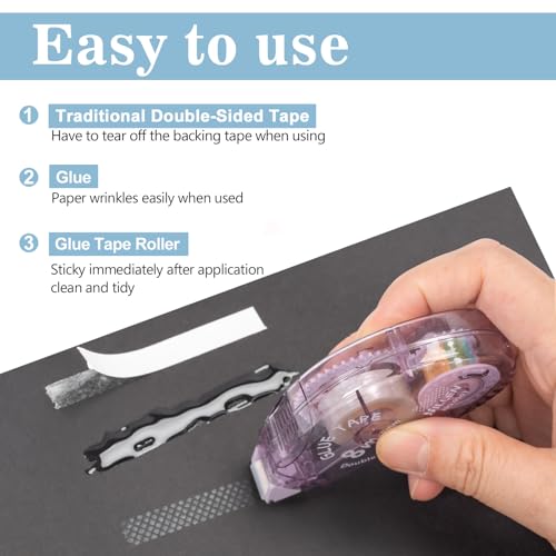 Huiruso 4 Pack Double Sided Tape Roller, Scrapbook Supplies, Glue Tape Roller for Crafts, Double-Sided Adhesive Tape Runne...