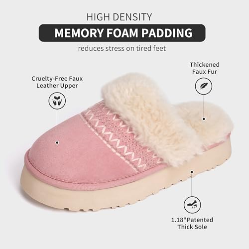 HHUQ Slippers for Women, Winter House Slippers Indoor Outdoor, Fuzzy Platform Slippers Womens
