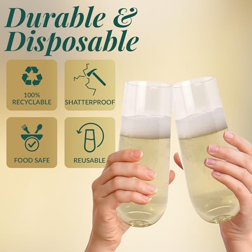 Reli. Champagne Flutes Plastic (50 Pack, 9oz) Clear, Stemless | Disposable Mimosa Glasses for Champagne, Mimosa, Cocktail,...