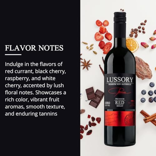 Lussory Premium Merlot Alcohol Removed 0.0% Dealcoholized Red Non Alcoholic Wine From Spain, Low Calories, Low Sugar, Hala...