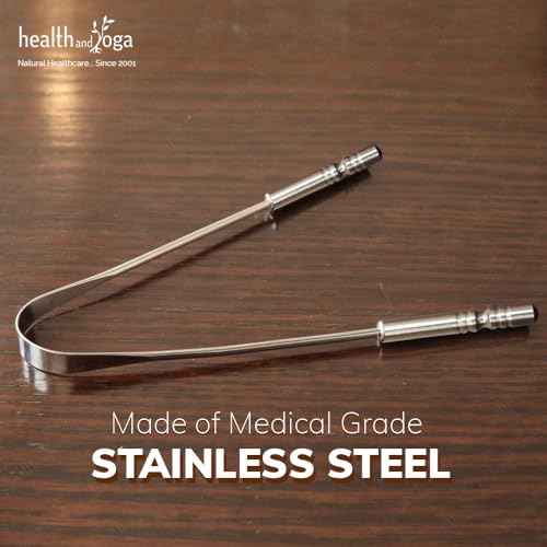 HealthAndYoga¢â Tongue Cleaner Scraper with Storage Bag - Hygienic, Surgical Grade, Non-Synthetic Grip ? Sterilizable Tongue Brush Cleaner (Surgical Steel - 1 Pack)