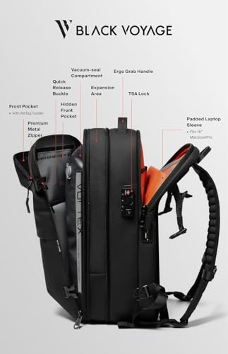 BlackVoyage Vortex Vacuum Seal Travel Backpack 60L Expandable Air Compression System Water Resistant TSA Lock Carry-On Sui...