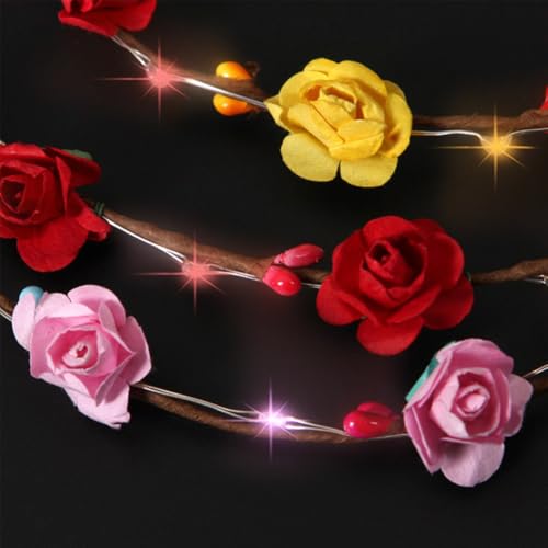 HKZTUY Light Up Flower Crown Headband, Glow in the Dark - for Parties, Weddings, Cosplay Events, and Festive Occasions