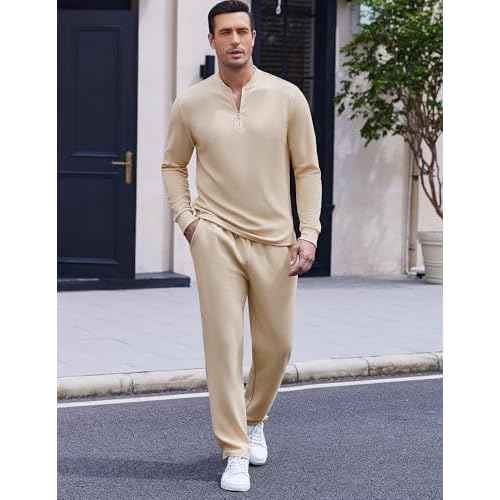 COOFANDY Men's 2 Piece Tracksuit Set Polo Athletic Sweatsuit Quarter Zip Jogging Long Sleeve Casual Sports Outfits