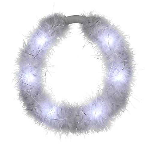 FlashingBlinkyLights Light Up White Angel Halo Headband with Marabou Feathers and White LED Lights