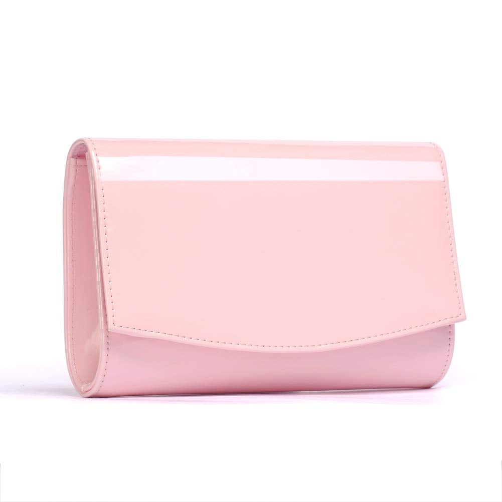 WALLYN'S Women Patent Leather Wallets Fashion Clutch Purses, Evening Bag Handbag Solid Color (Pink)