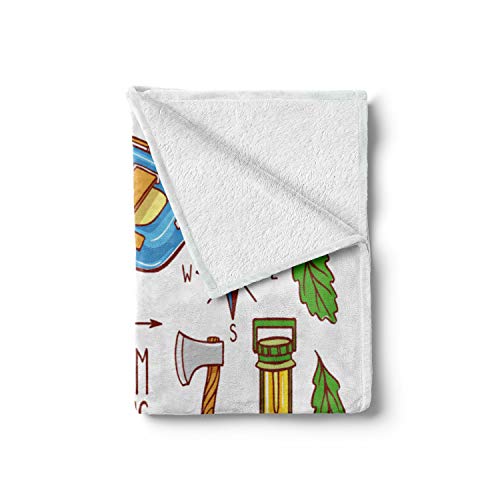 Lunarable Camper Throw Blanket, Camping Lifestyle Equipments a Boat Compass Map Ax Tent Tourism Illustration, Flannel Flee...
