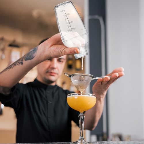 12 Pcs Plastic Cocktail Shaker Drink Mixer with Scales and Strainer Top Clear Shaker Cup with Measurement Plastic Bar Mixi...