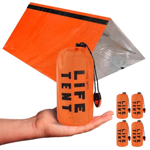 Emergency Survival Tent Life Shelter 2 Person Mylar Tube Tents Tarp with Whistle & Paracord Year-Round All Weather Protect...