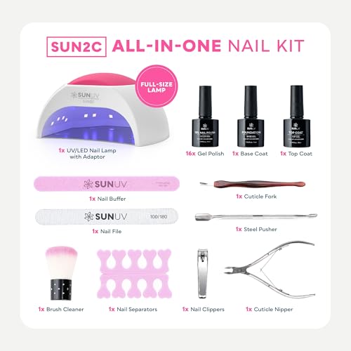 SUNUV Gel Nail Polish Kit with UV Light for Nails SUN2C 16 Colors Gel Polish Sets, Base and Top Coat with 8 PCS Manicure T...