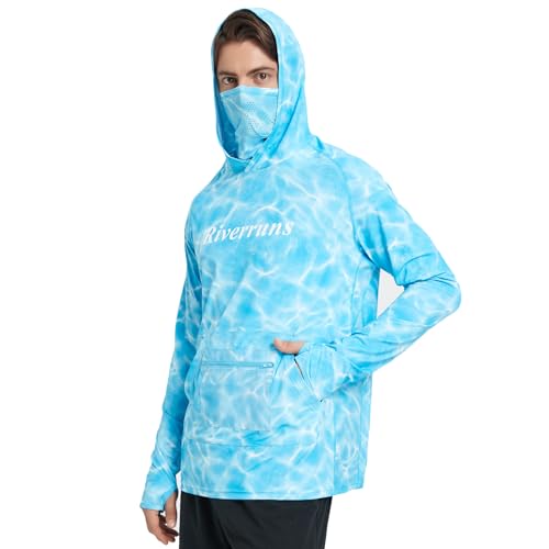 Men's Hunting Camo Hoodie with Mask, Lightweight Camouflage Long Sleeve Shirt for Fishing Hiking Camping