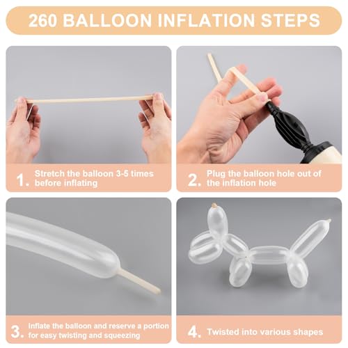 Clear 260 Balloons 100 PCS - Premium Long Skinny Latex Balloons for Animal Twisting, Beginners, Weddings & Birthdays Party...