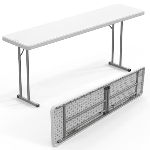 VINGLI 6 FT Narrow Folding Table,Premium Quality HDPE Material and Sturdy Metal Frame, Perfect for Buffet, Seminar, Party,...