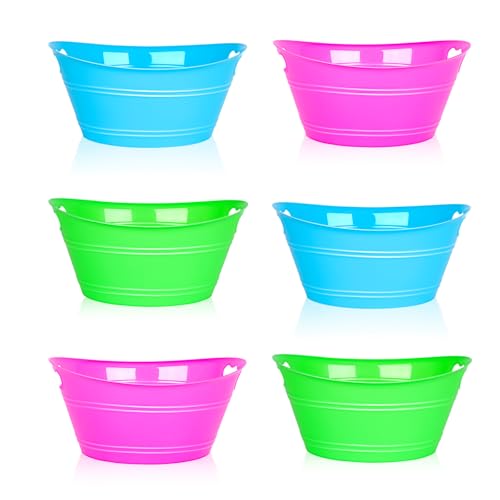 Ice Buckets for Parties, 6pcs Colorful Plastic Champagne Beverage with Handles, Drinks Buckets Tub for Cocktail Bar, Large...