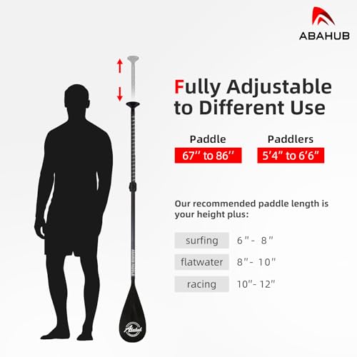 Abahub Carbon Fiber SUP Paddles, 1 x 3 Section Adjustable 67" - 86" Carbon Fiber Shaft, Lightweight Stand-up Paddle Oars f...
