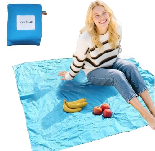 Hympuae Beach Picnic Pocket Blanket 59"x71" - Foldable Lightweight‌ Sandproof Waterproof Mat with 4 Stakes, ‌Outdoor Campi...