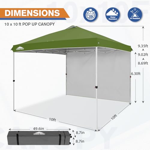 EAGLE PEAK Pop Up Canopy Tent with 1 Sidewall, Easy Setup Event Tent, Outdoor Sun Shade, Wheeled Carry Bag, Stakes and Guy...