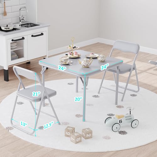 CuisinSmart Folding Card Table and Chair Set of 3, Portable Square Card Table with 2 Padded Chairs, Foldable Chairs and Ta...