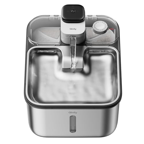 Stainless Steel Cat Water Fountain Wireless for Cats Indoor, 3.6L/123oz Automatic Metal Dog Water Dispenser,Cordless Batte...