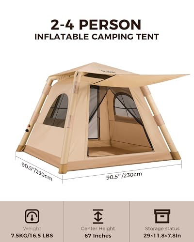 Trakiom Inflatable Tents for Camping 2-4 Person, Easy Set Up Camping Tent with Automatic & Manual Pump, Waterproof Blow Up...