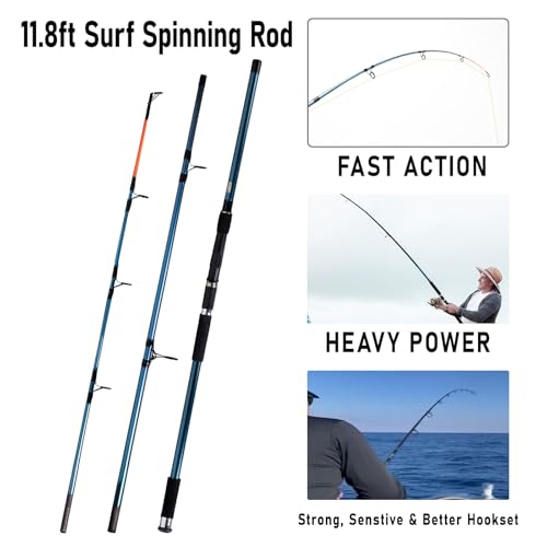 Dr.Fish Surf Fishing Rod and Reel Combos Saltwater Fishing Gear Set 12ft Surf Rod 10000 Reel Offshore Inshore Casting Pole...