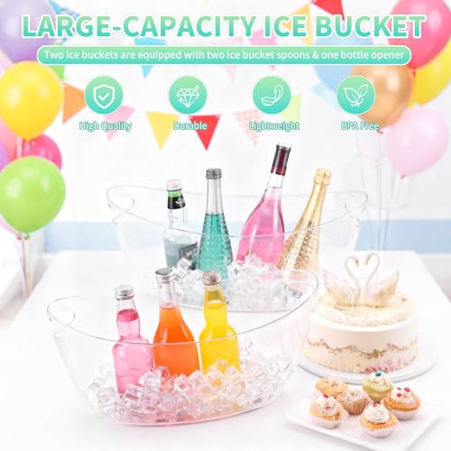 Ice Buckets for Parties, 2 Pack 5.5L Clear Acrylic Champagne Beverage Buckets Tub with Scoops & Wine Bottle Opener, Large ...