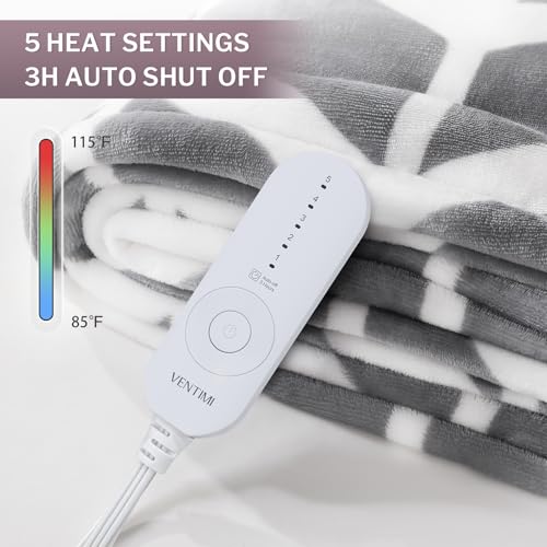 VENTIMI Electric Blanket Heated Throw, 50" x 60" Heated Blanket with 5 Heat Levels & 3 Hours Auto Off, Fast Heating Blanke...