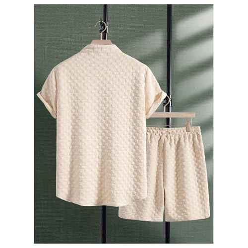 Verdusa Men's 2 Pieces Outfits Short Sleeve Button Down Shirts Textured Short Set