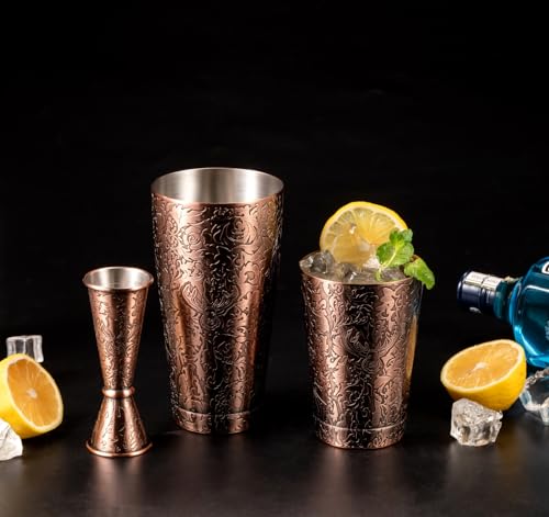 Sky Fish 3D Etched 18-Piece Bartender Kit Stainless Steel Boston Cocktail Shaker Set Copper Plated Bartending Tools Suit f...