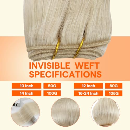 Full Shine Weft Hair Extensions Human Hair Color Platinum Blonde Human Hair Bundles Invisible Sew In Hair Extensions Double Weft Extensions Blonde Straight Hair Weft Sew Ins 105G 22 Inch