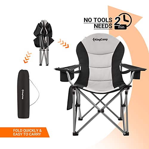 KingCamp Folding Portable Camping Chairs Oversized Padded Quad Arm Chair with Cooler Bag, Cup Holder and Side Pocket, Heav...