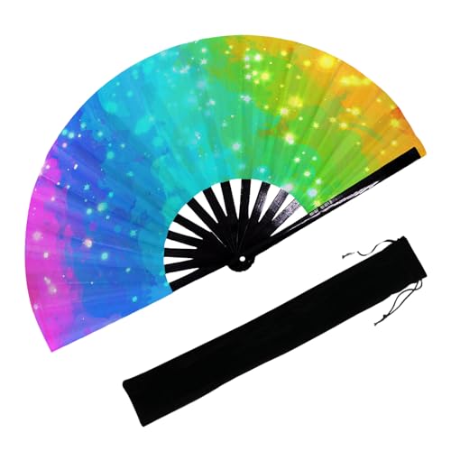 YKuzLx 13‘’ Large Rave Fan for Men Women, Rave Essentials, Decorative Folding Hand Fan for Party, Home Decoration, Gift, M...