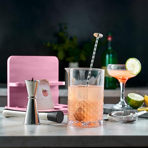 Mixeries Crystal Cocktail Mixing Glass Set with Bamboo Stand - 22 Oz 650ml - Thick and Sturdy Bottom, Durable and Seamless...