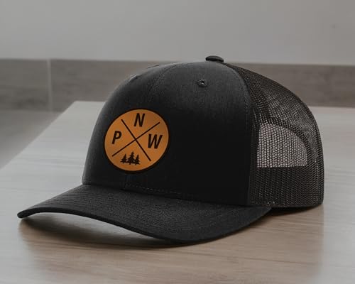Pacific Northwest Baseball Snapback Trucker Hats with Leather Patch for Men and Women PNW Gifts Outdoor Camping Hiking Cap
