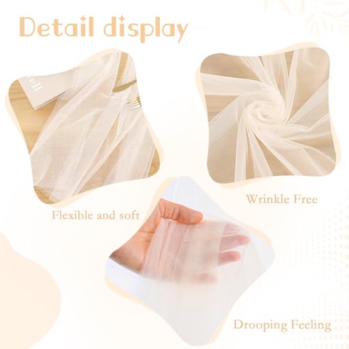 Beige Tulle Backdrop with Lights String 2 Panels 5×10ft Wedding Curtains Drapes for Party Bridal Shower Photo Booth Decor