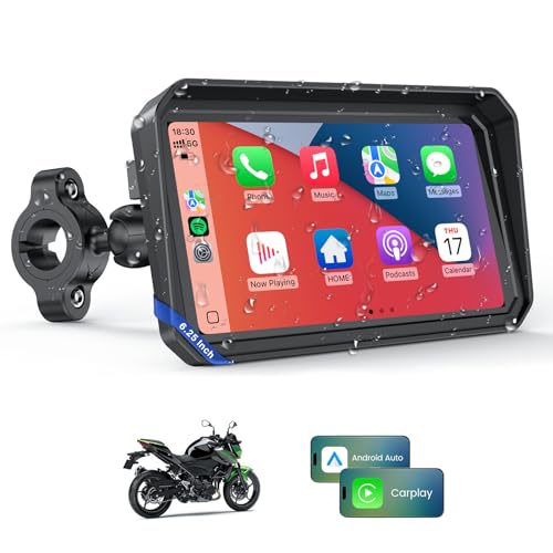 WonVon 6.25 Inch Wireless Motorcycle Carplay GPS Navigation System with Apple Carplay and Android Auto Portable Screen wit...