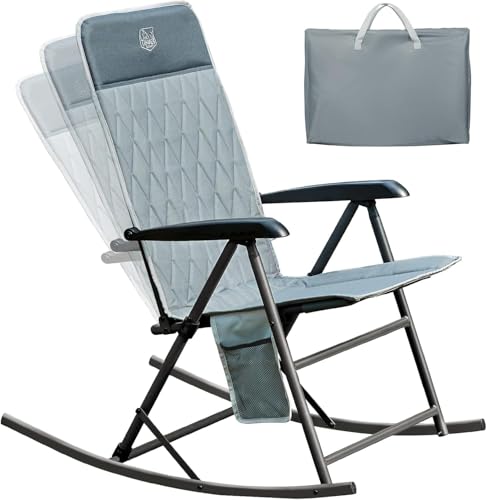 Timber Ridge 3-Level Adjustable Rocking Camping Chair, Padded High Back Outdoor Rocking Chair with Side Pocket, Portable F...