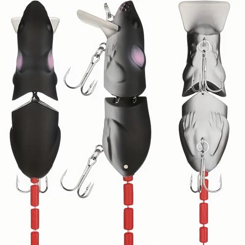 3Pcs Premium Topwater Mouse Fishing Lures - Realistic Bionic Rat Bait for Bass, Trout, Catfish, Pike, Perch - Freshwater &...