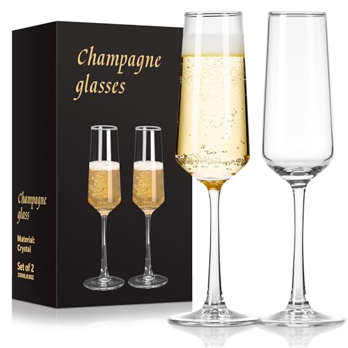 FrutPunch Champagne Flutes, Champagne Glasses Set of 2, 8.5OZ, Elegant High-Foot Champagne Glasses, Sparkling Wine Glasse...