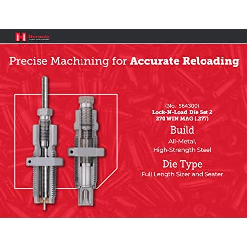 Hornady Custom Grade New Dimension 2-Die Set, 270 Win (.277) (546300) - Caliber Specific Reloading Equipment for Handloaders with Full Length Sizer Die, Seating Die, Sure-Loc Rings, & Storage Box