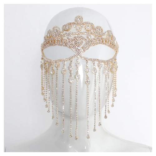 Rhinestone Tassel Veil Masks Forehead Chain Rave Crystal Eye Face Chains Mask Dance Costume Sexy Face Jewelry for Women
