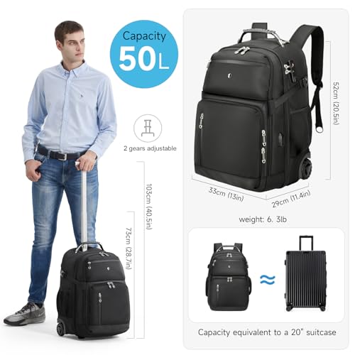 SWICKY RICOOI Backpack with wheels,rolling backpack carry on luggage with Anti-Theft,wheeled backpack for travel,Water-Res...