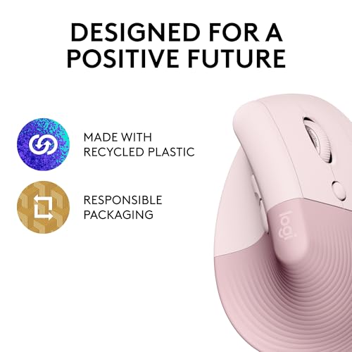 Logitech Lift Vertical Ergonomic Mouse, Wireless, Bluetooth or Logi Bolt USB Receiver, Quiet clicks, 4 Buttons, Compatible...
