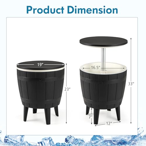 Moccha Outdoor End Table Cooler - 10 Gallon Cooler Side Table with Height Adjustable Tabletop, 3-in-1 Ice Bucket for Beer...