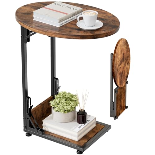Elbourn Folding Side Table End Couch Tables,Metal Frame C-Shaped TV Stand for Sofa Living Bedroom Bedside Coffee Small Spa...