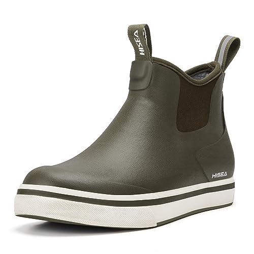 HISEA Men's Deck Rain Boots Saltwater Fishing Booties Waterproof Ankle Rain Boots with High Traction
