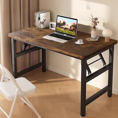 HDOFM 47.2 Inch Folding Table，Square Folding Desks for Small Space,Small Foldable Desk No Assembly,Rustic Brown.