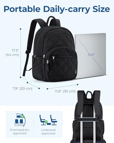 BAGSMART Travel Laptop Backpack, College Backpack for Women, Quilted Small Computer Bookbag, Water-Resistant 15.6 Inch Lap...