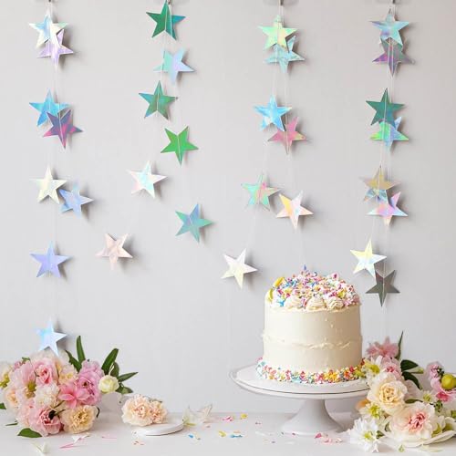 Iridescent Shining Star Hanging Garland Iridescent Hanging Sparkling Star Streamer Glitter Bunting Banner Twinkle Backdrop...