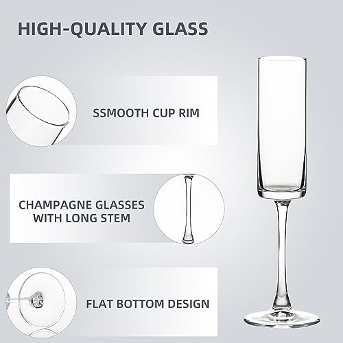 UMEIED 6 Oz Edge Champagne Flutes Set of 12, Long Stemmed Crystal Clear Champagne Flute Glass Set, Sparkling Wine Glasses ...